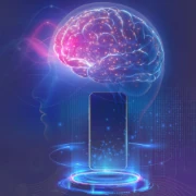 Holographic brain from smartphone representing Gamma Game technology