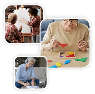Adults and seniors engaged in Gamma Game brain training activities